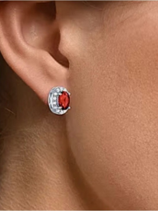 Gabriel & Co. Jewelry - Solid 925 Sterling Silver & Garnet Red Gemstone & CZ Halo Stud Earrings